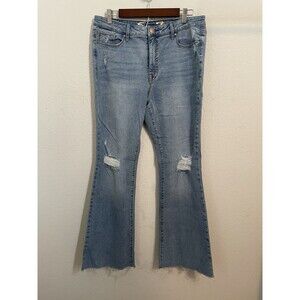Seven7 Women’s Size 12 Slim Flare Jeans Distressed Raw Hem Stretch Denim
